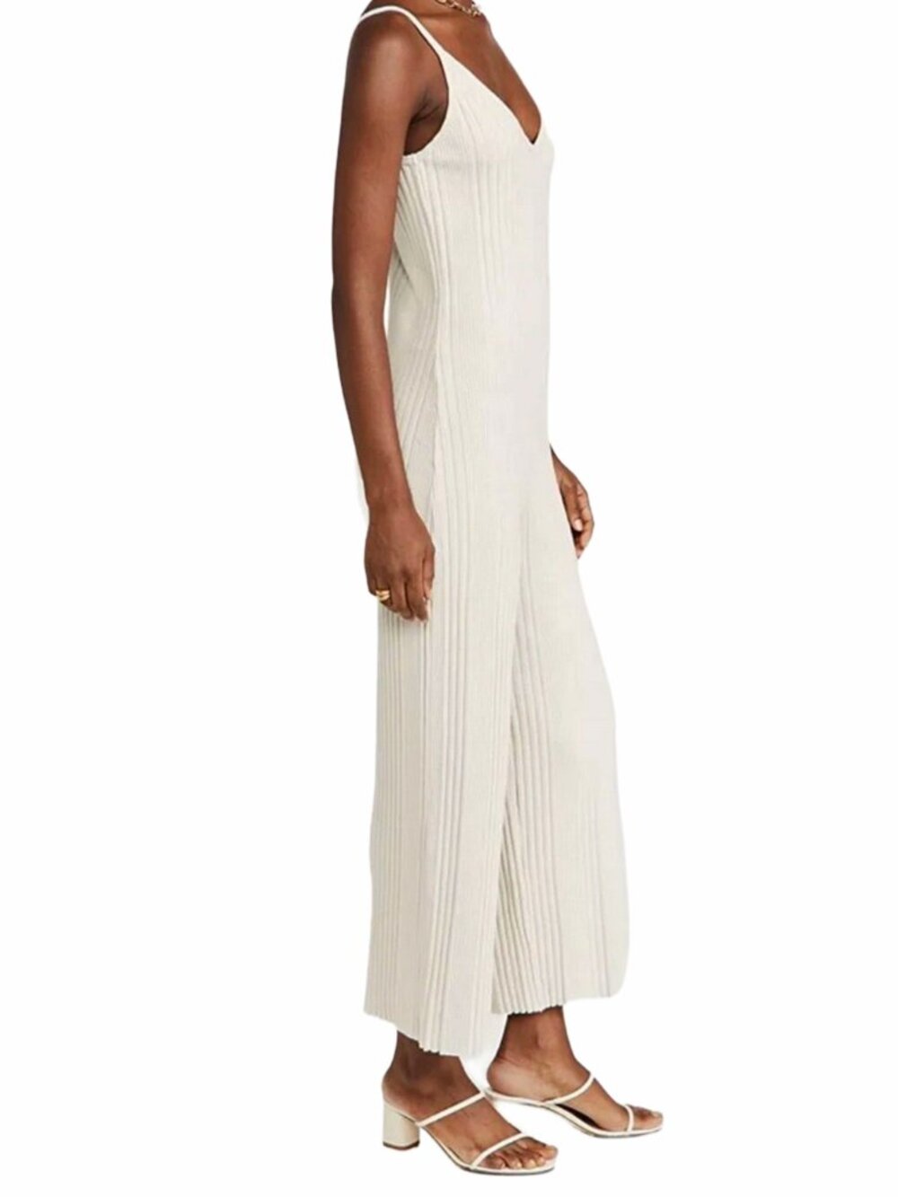 Stateside Ribbed Knit V Neck Wide Leg Jumpsuit